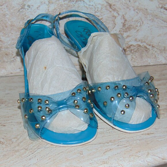 IRREGULAR CHOICE Blue Clear Bowtie Studded Sling Back Clear Heel 40 / 9 US - Picture 3 of 14